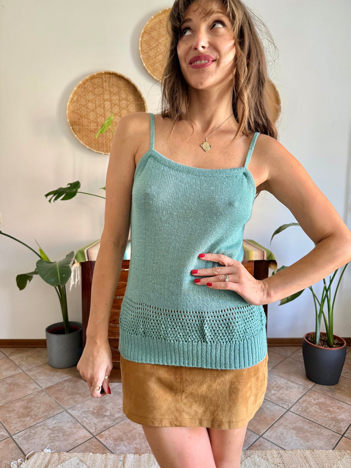 1990's vintage powder blue knit cotton top