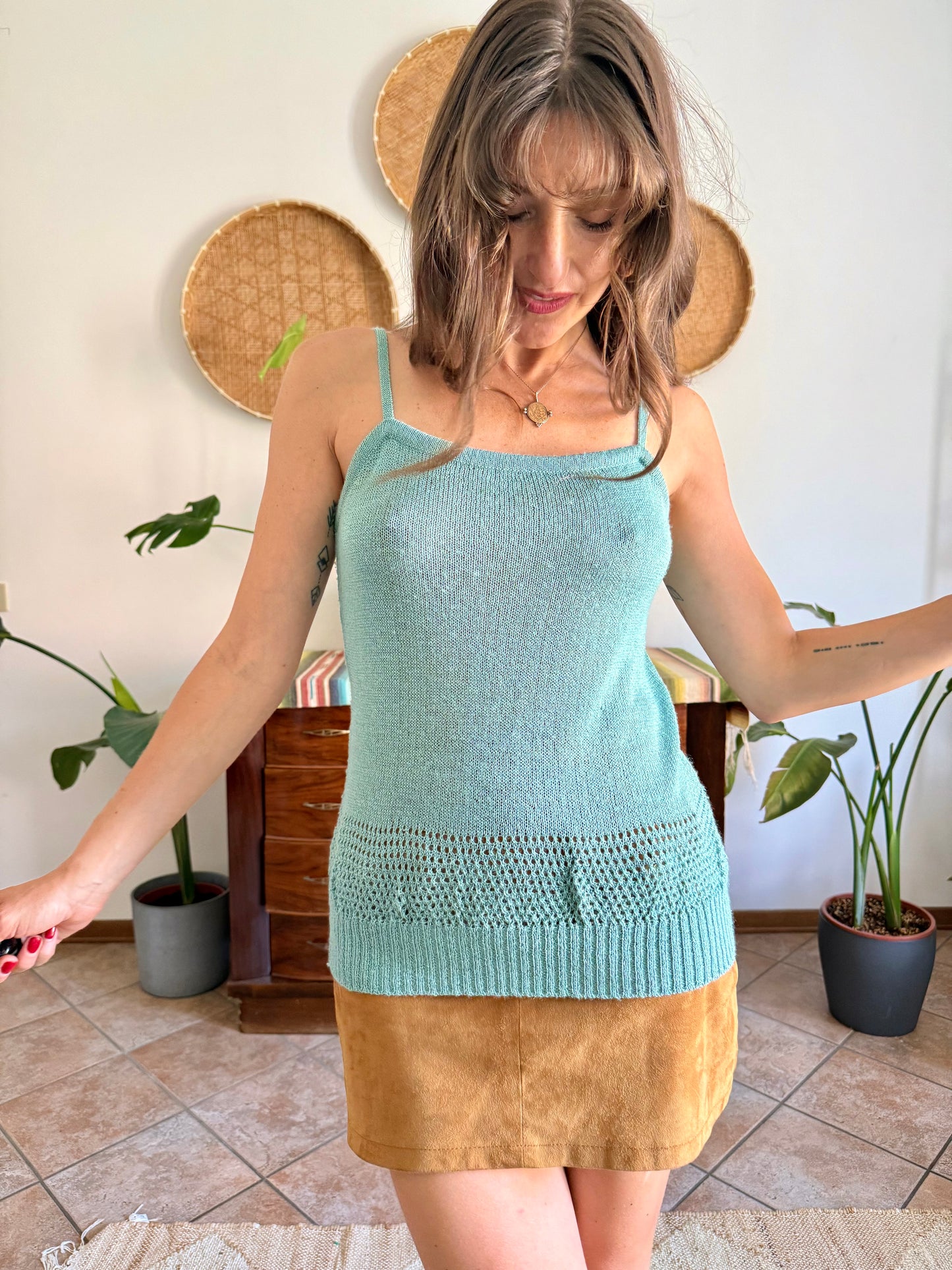 1990's vintage powder blue knit cotton top