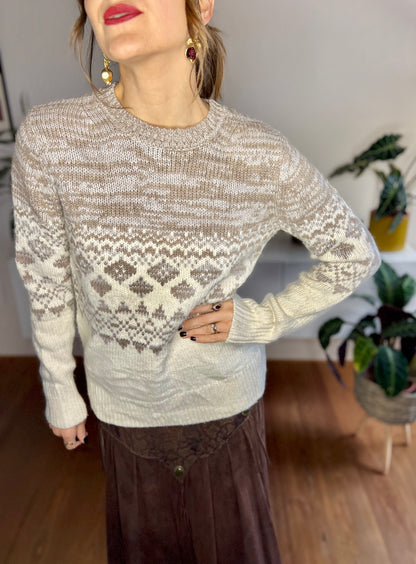 1990's vintage cream and beige geometric knit pullover