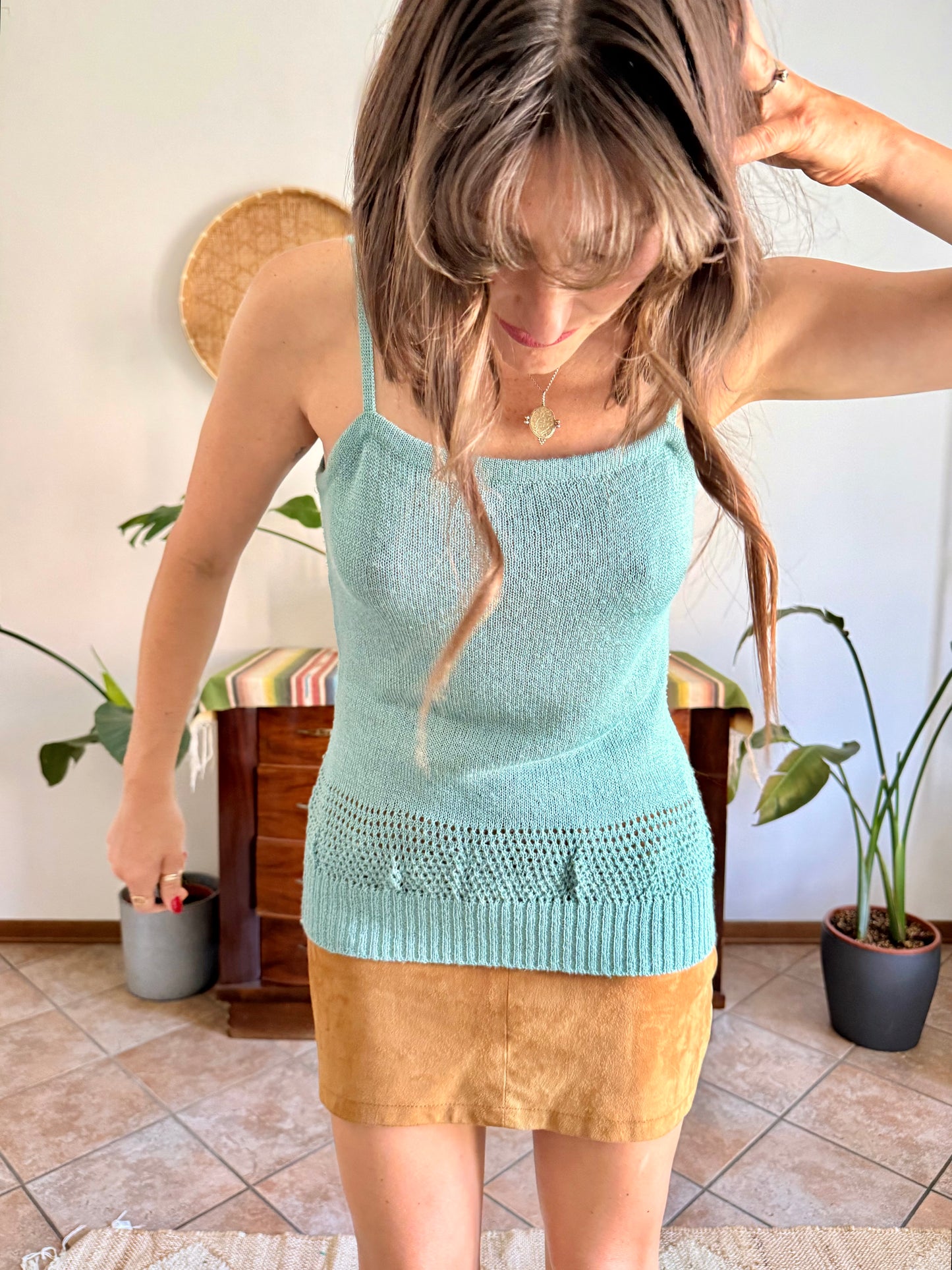 1990's vintage powder blue knit cotton top