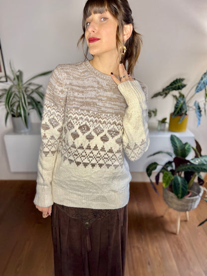 1990's vintage cream and beige geometric knit pullover