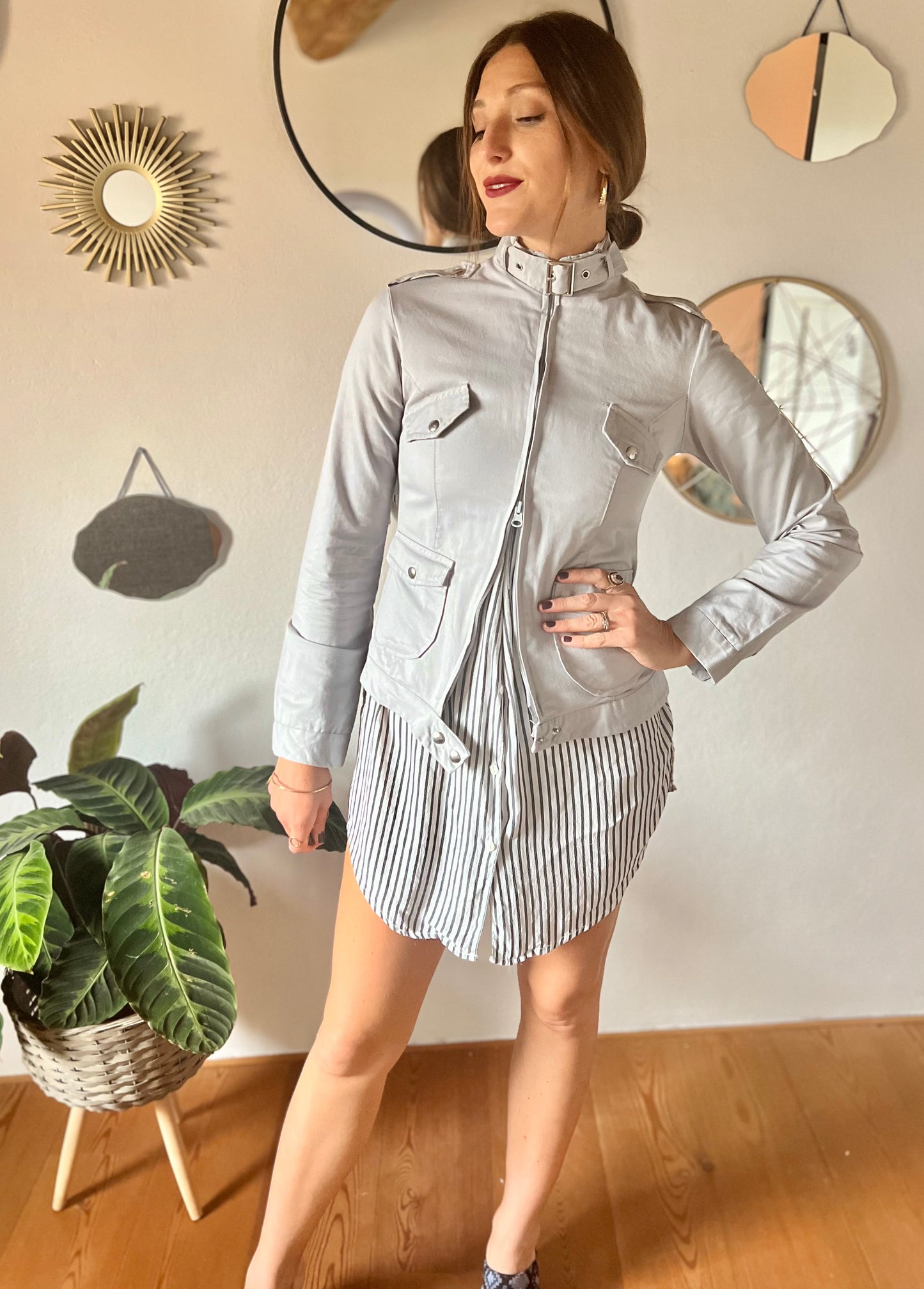 1990's vintage light grey cotton moto style jacket