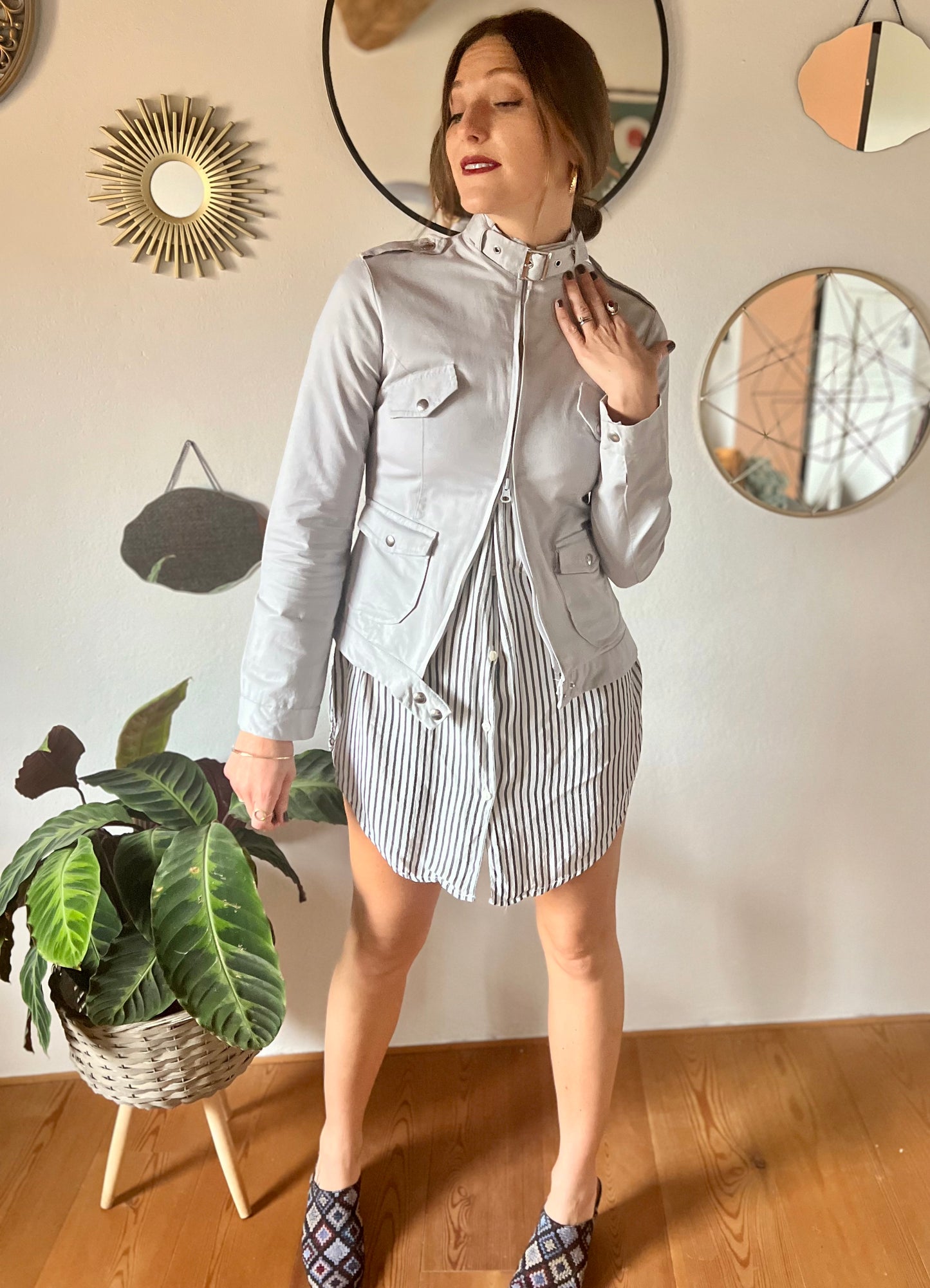 1990's vintage light grey cotton moto style jacket