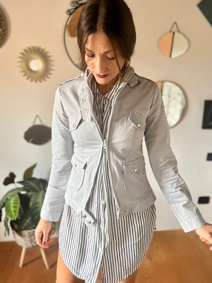 1990's vintage light grey cotton moto style jacket