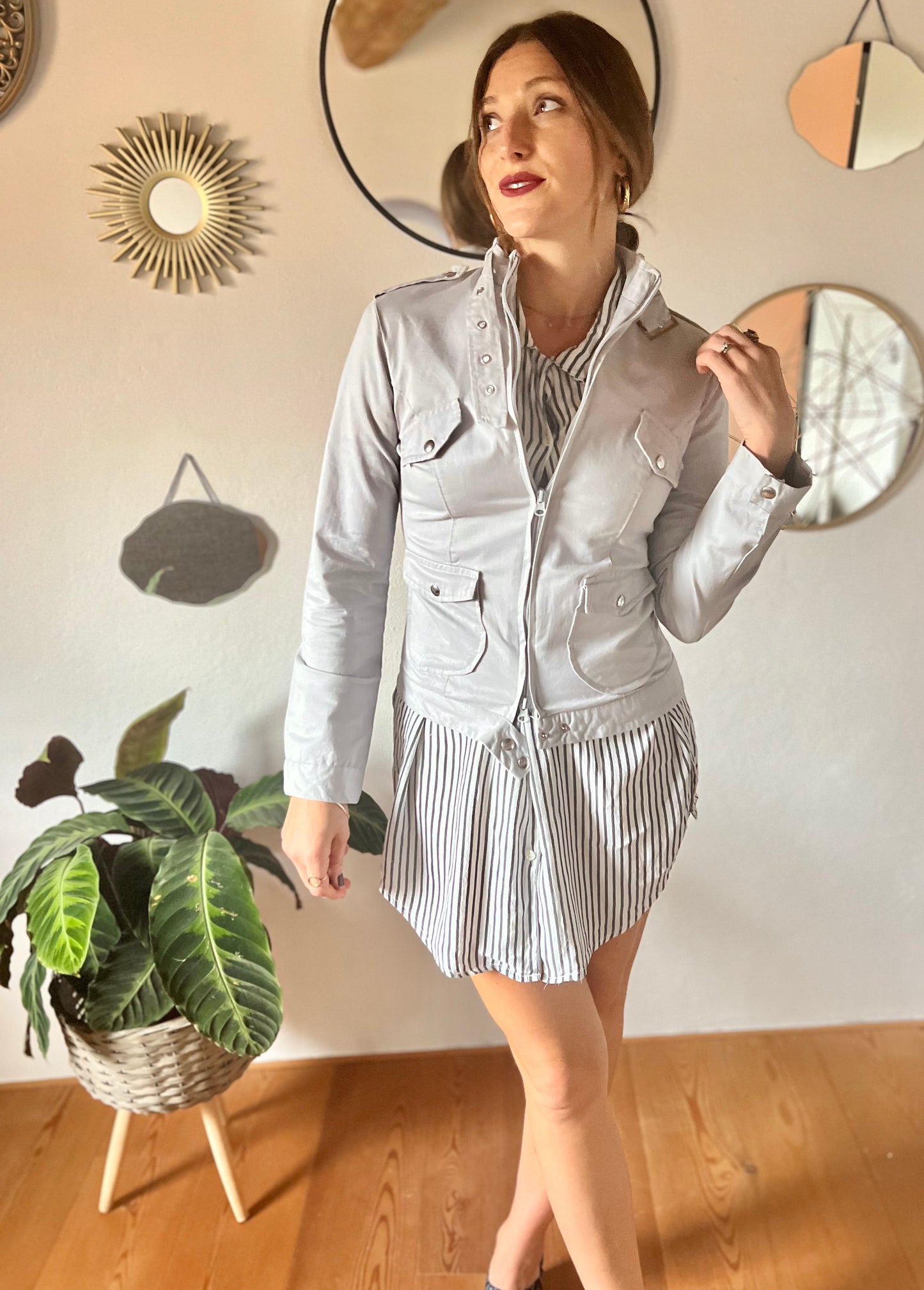 1990's vintage light grey cotton moto style jacket