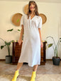 1960's vintage powder blue set sheer textured cotton midi dress with polkadot and floral embroidery