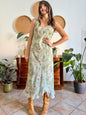 1990's vintage green maxi slip dress pink floral print