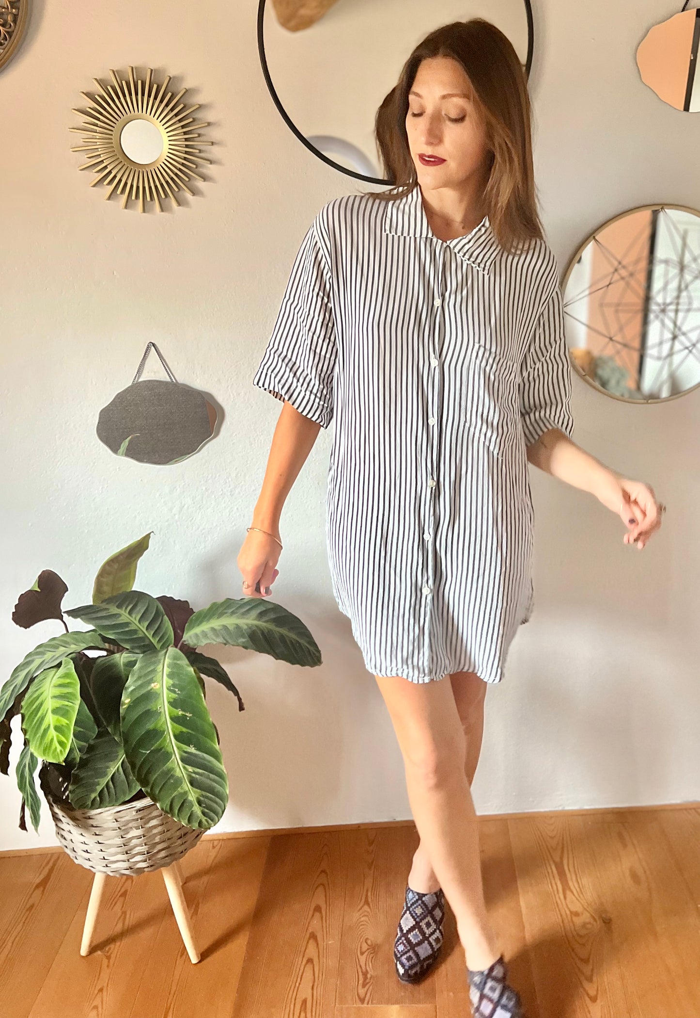 1970's vintage semi sheer grey and white stripe blouse