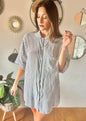 1970's vintage semi sheer grey and white stripe blouse