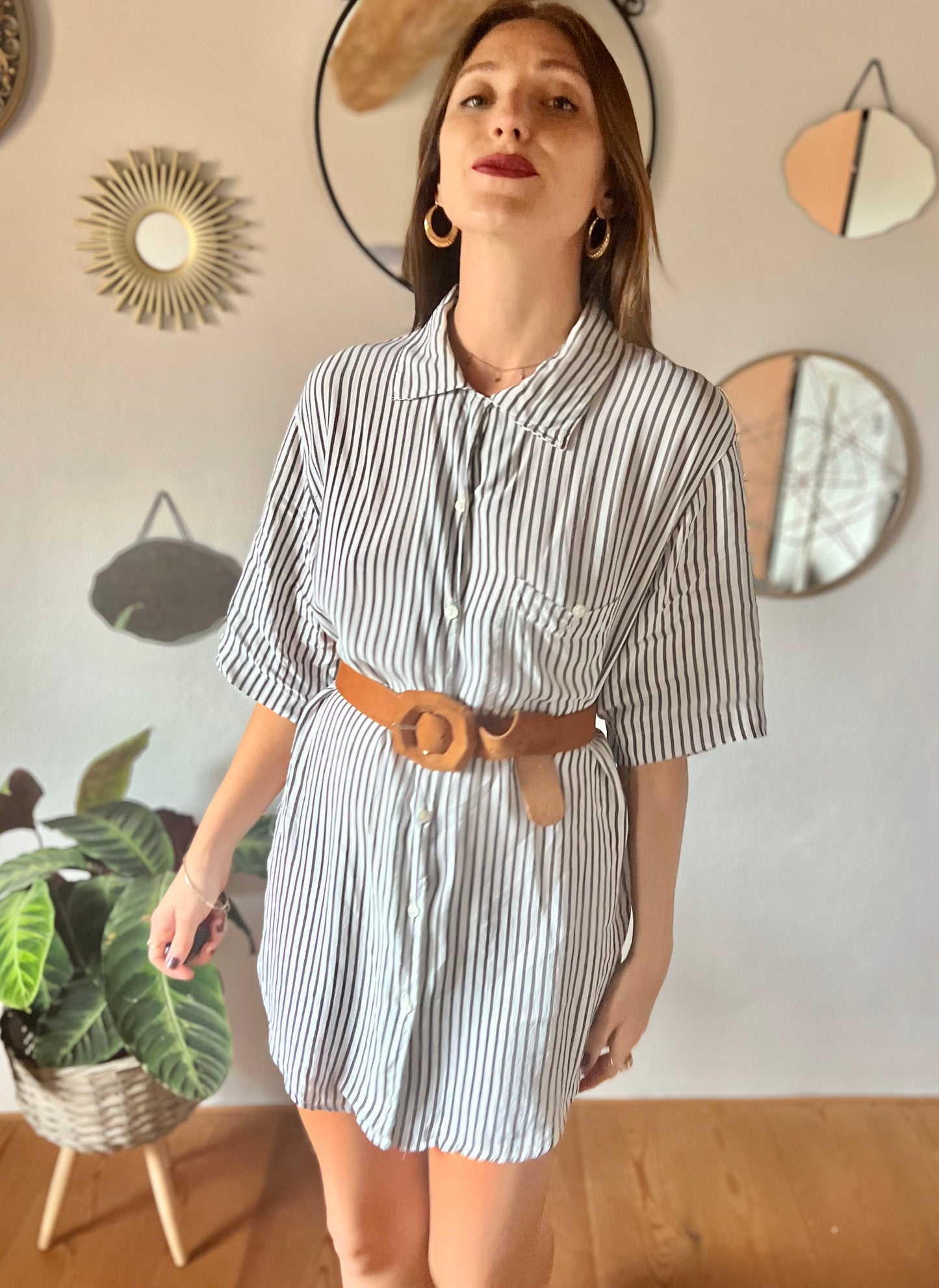 1970's vintage semi sheer grey and white stripe blouse