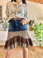 Y2K vintage corduroy and denim skirt with floral embroidery