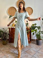 1970's vintage light blue structured button down maxi dress