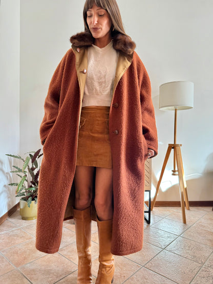 1970's vintage beige and dark orange reversable wool overcoat