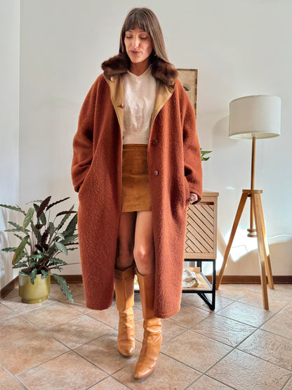 1970's vintage beige and dark orange reversable wool overcoat