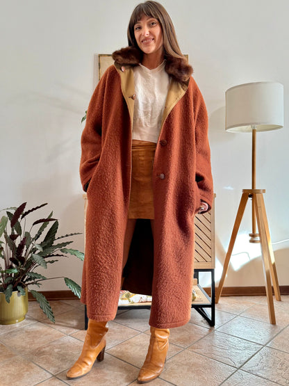 1970's vintage beige and dark orange reversable wool overcoat