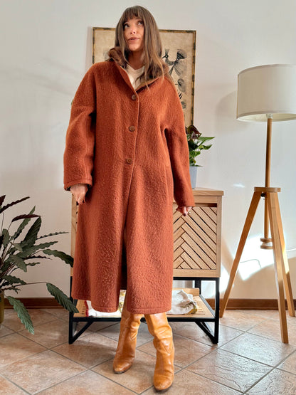 1970's vintage beige and dark orange reversable wool overcoat