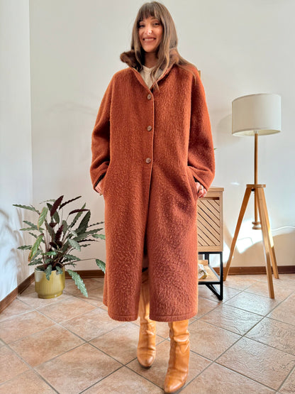 1970's vintage beige and dark orange reversable wool overcoat