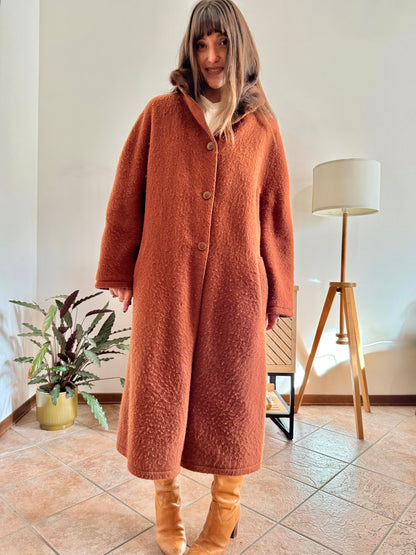 1970's vintage beige and dark orange reversable wool overcoat