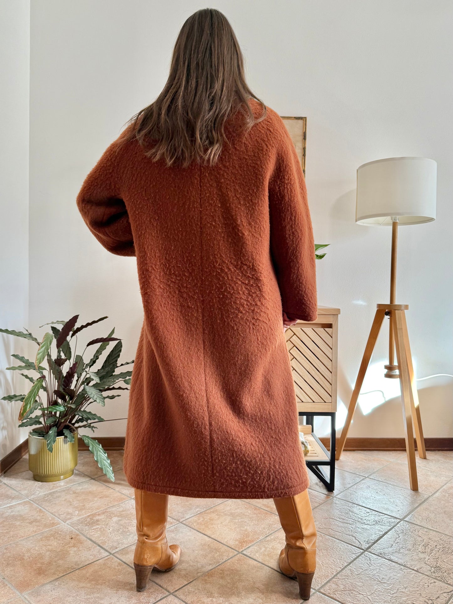 1970's vintage beige and dark orange reversable wool overcoat