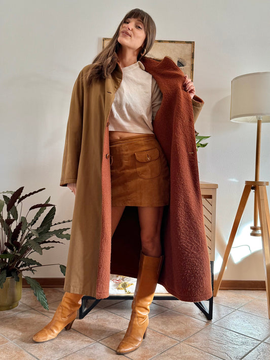1970's vintage beige and dark orange reversable wool overcoat