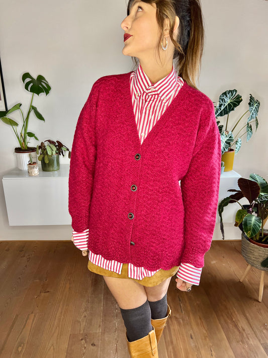 1970's vintage oversize burgundy hand knit wool cardigan