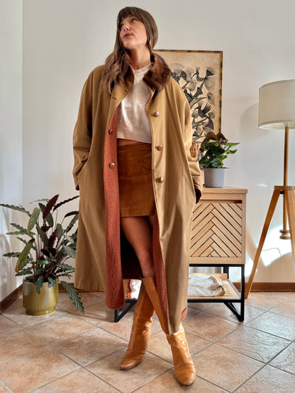 1970's vintage beige and dark orange reversable wool overcoat