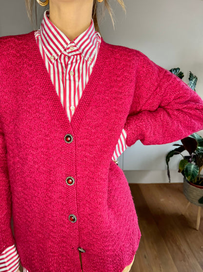 1970's vintage oversize burgundy hand knit wool cardigan