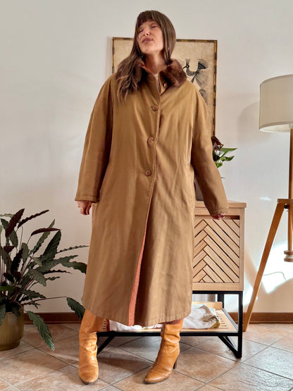 1970's vintage beige and dark orange reversable wool overcoat