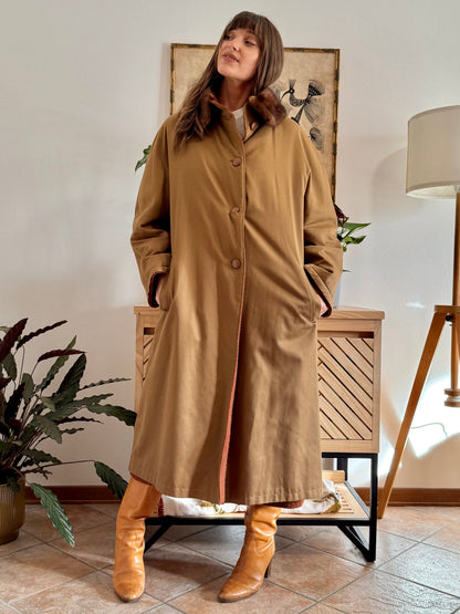 1970's vintage beige and dark orange reversable wool overcoat