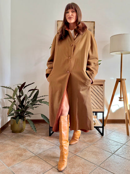 1970's vintage beige and dark orange reversable wool overcoat