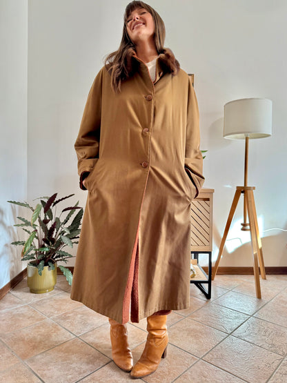 1970's vintage beige and dark orange reversable wool overcoat