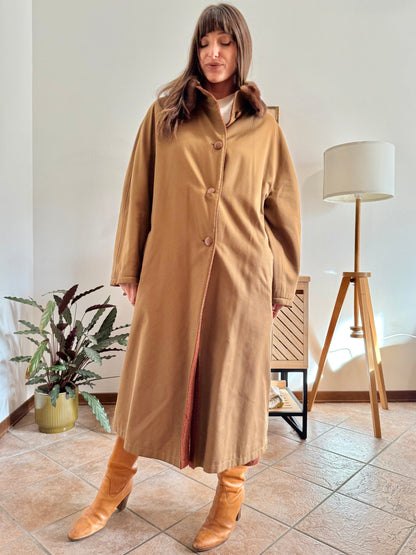 1970's vintage beige and dark orange reversable wool overcoat