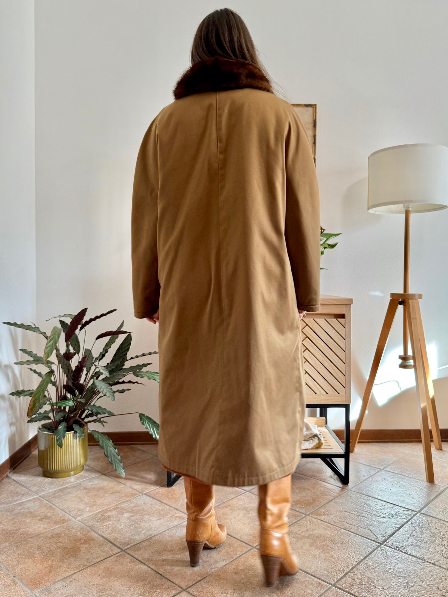 1970's vintage beige and dark orange reversable wool overcoat