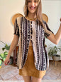 1990's vintage black, cream at tan geometric print blouse