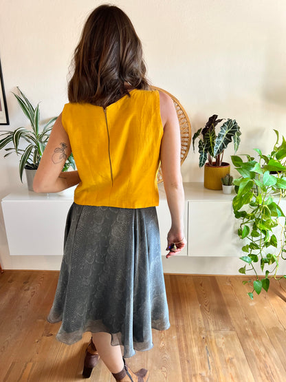 1970's vintage grey reptile print silk midi skirt