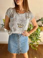 1970's vintage hand knit grey top with animal details