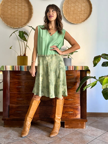1960's vintage hand made mint green silk midi dress with floral print