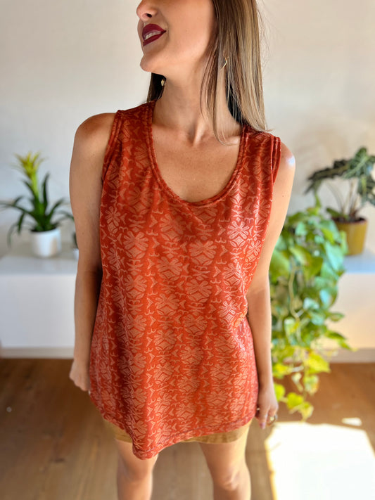 1990's vintage semi sheer terracotta textured floral top