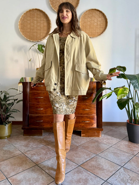1990's vintage oversize khaki micro suede utility jacket
