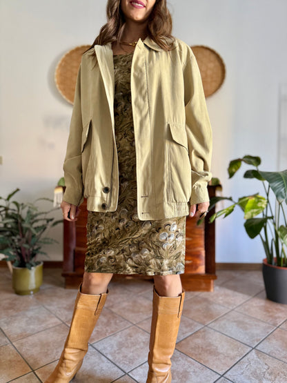 1990's vintage oversize khaki micro suede utility jacket