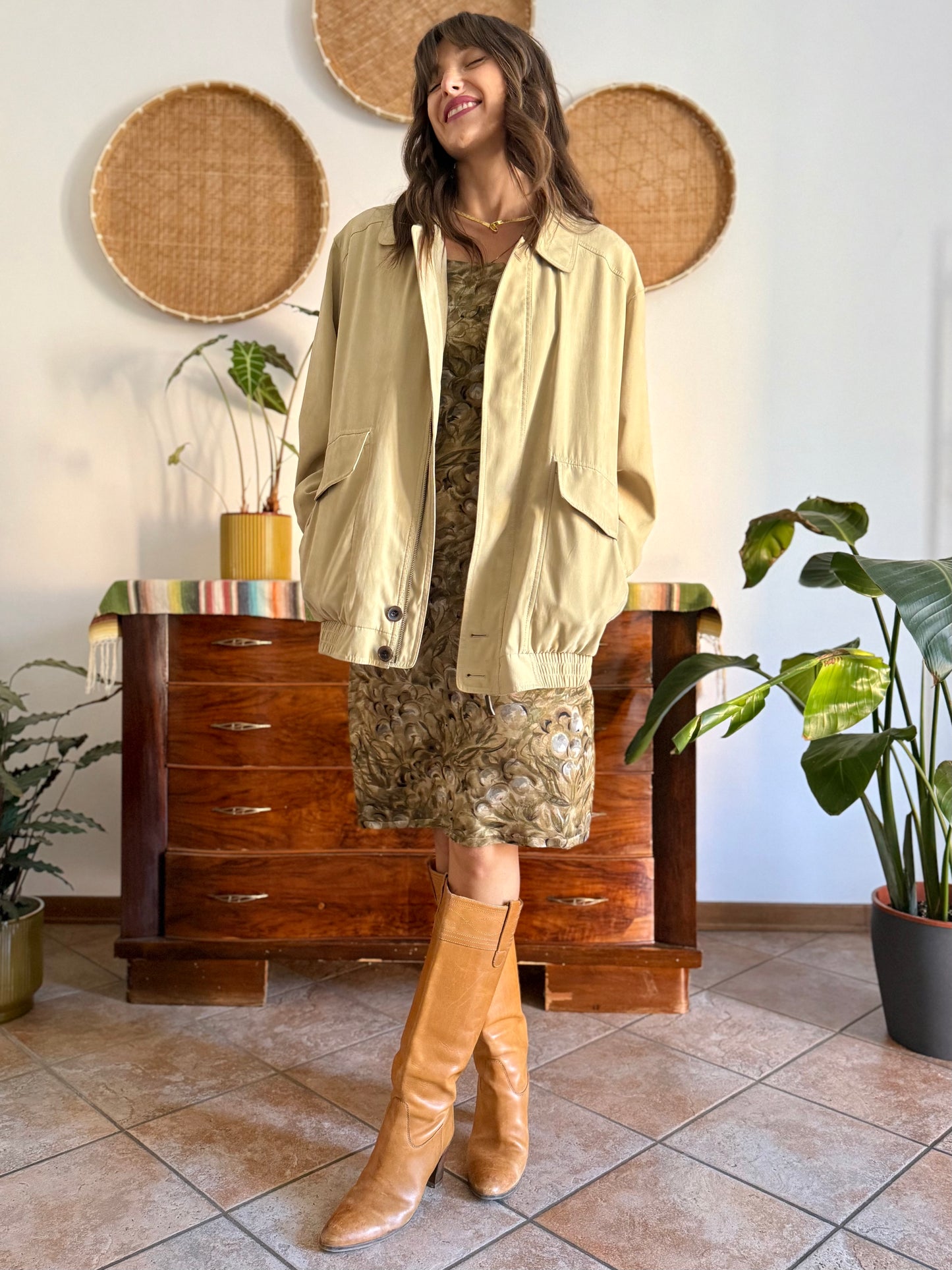 1990's vintage oversize khaki micro suede utility jacket
