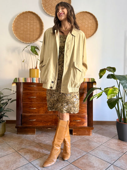 1990's vintage oversize khaki micro suede utility jacket