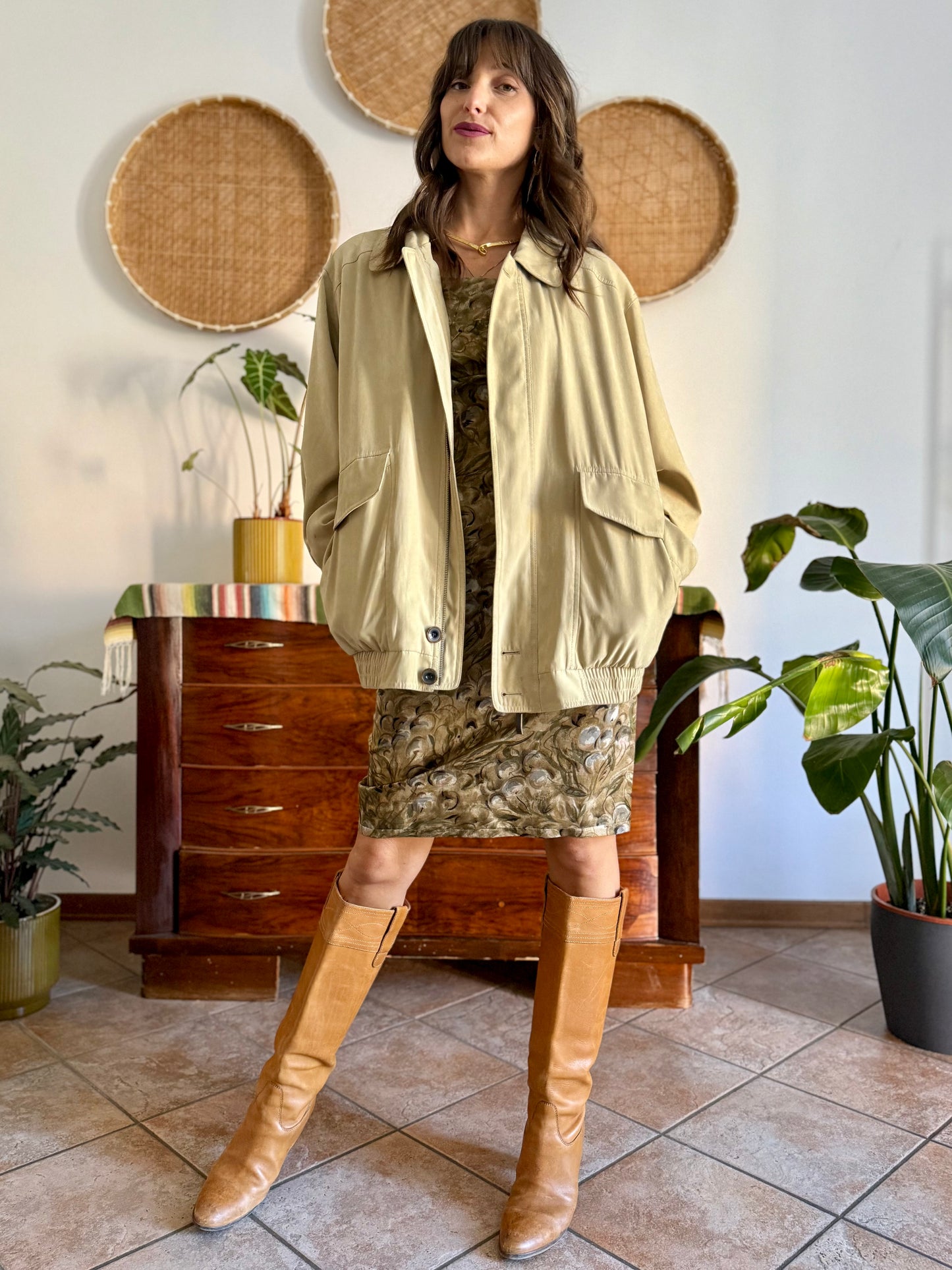 1990's vintage oversize khaki micro suede utility jacket