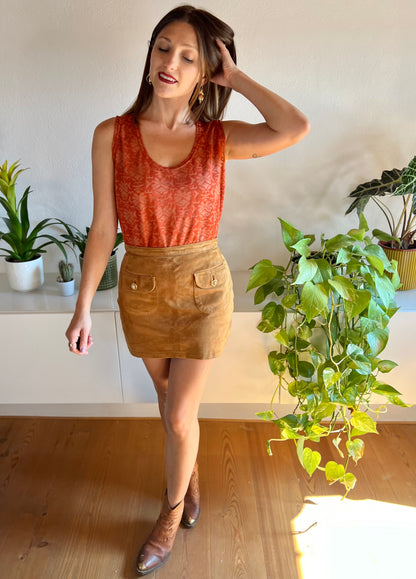 Top vintage anni '90 semitrasparente in terracotta con texture floreale