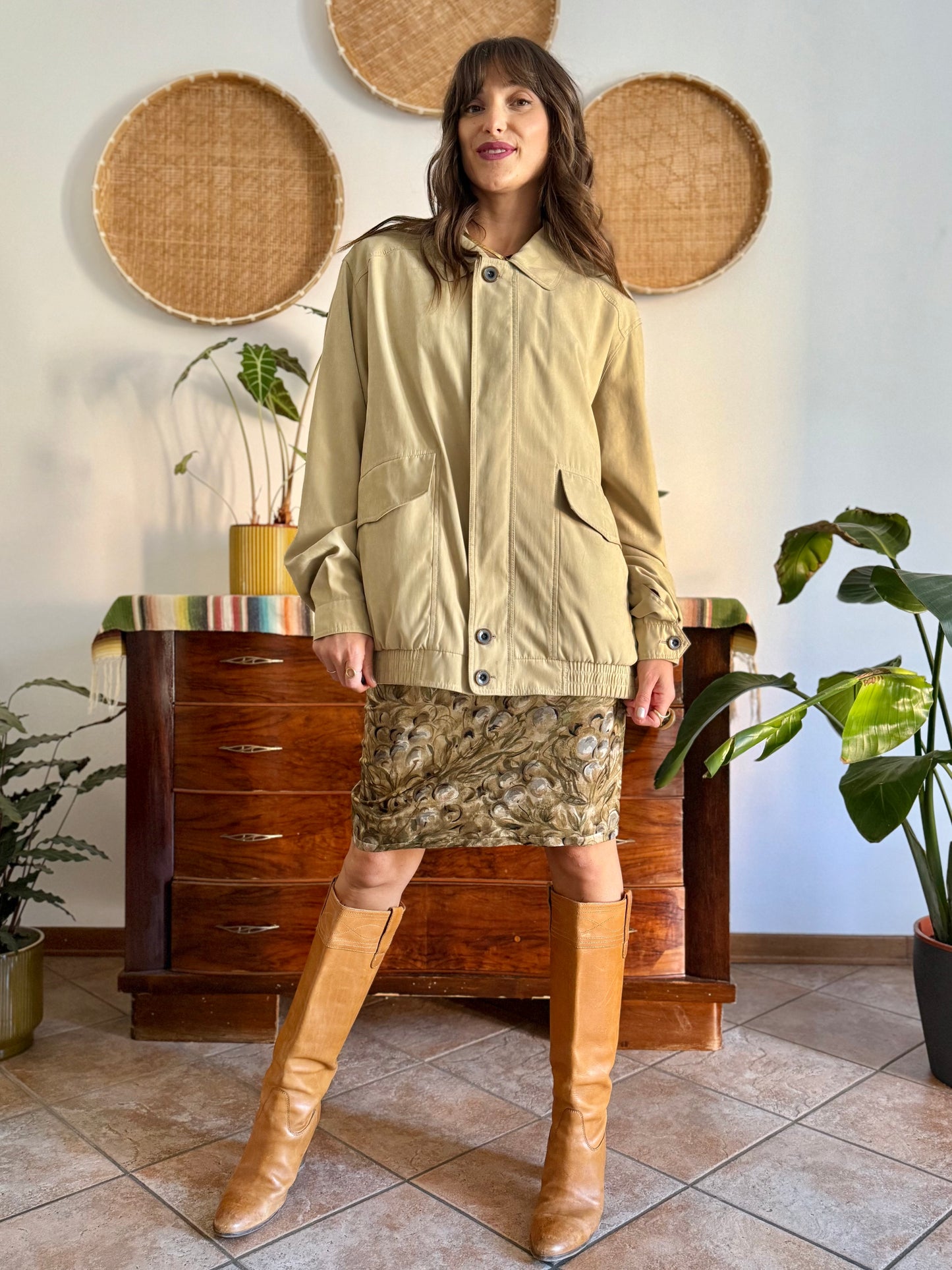 1990's vintage oversize khaki micro suede utility jacket