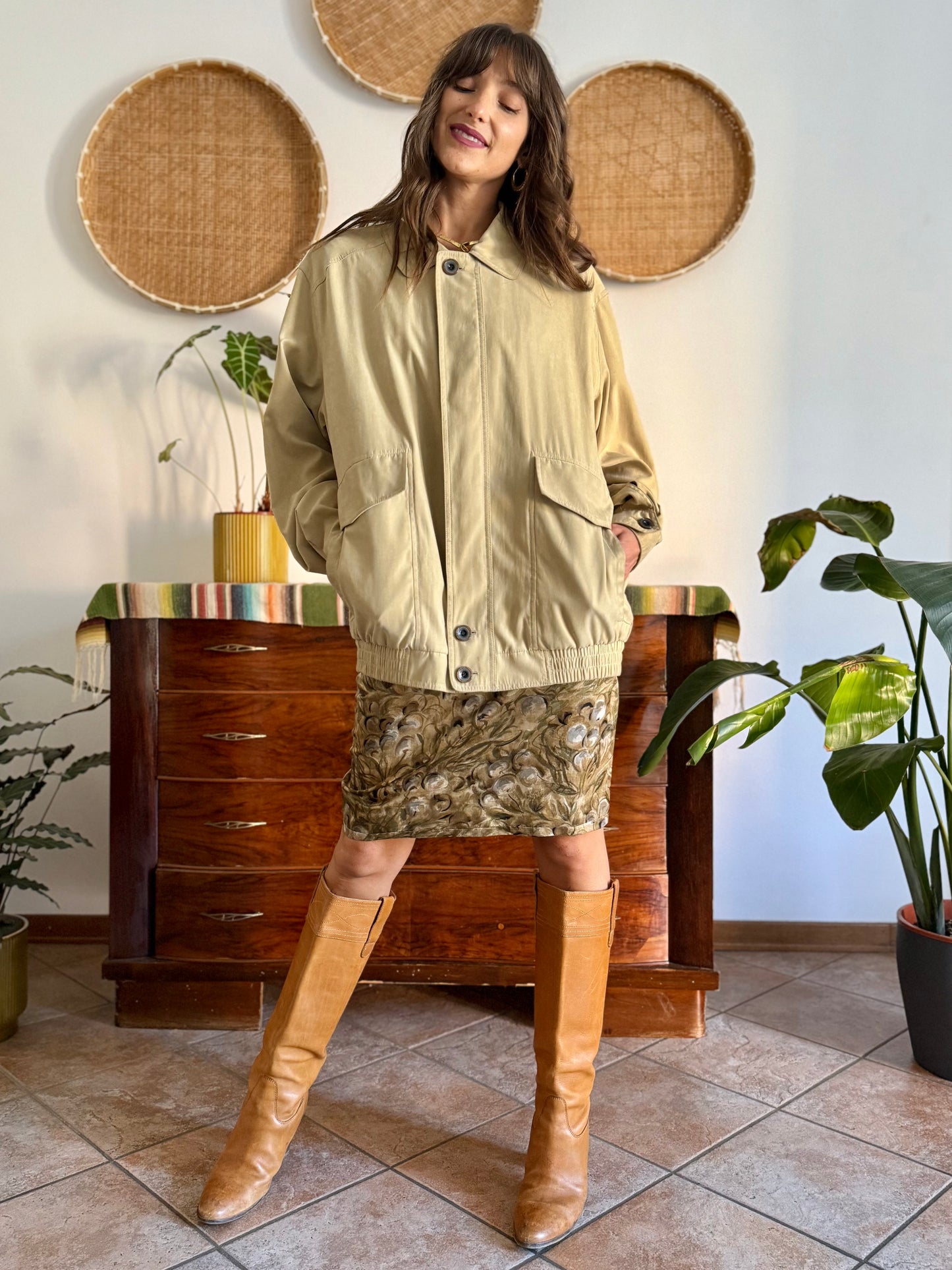 1990's vintage oversize khaki micro suede utility jacket