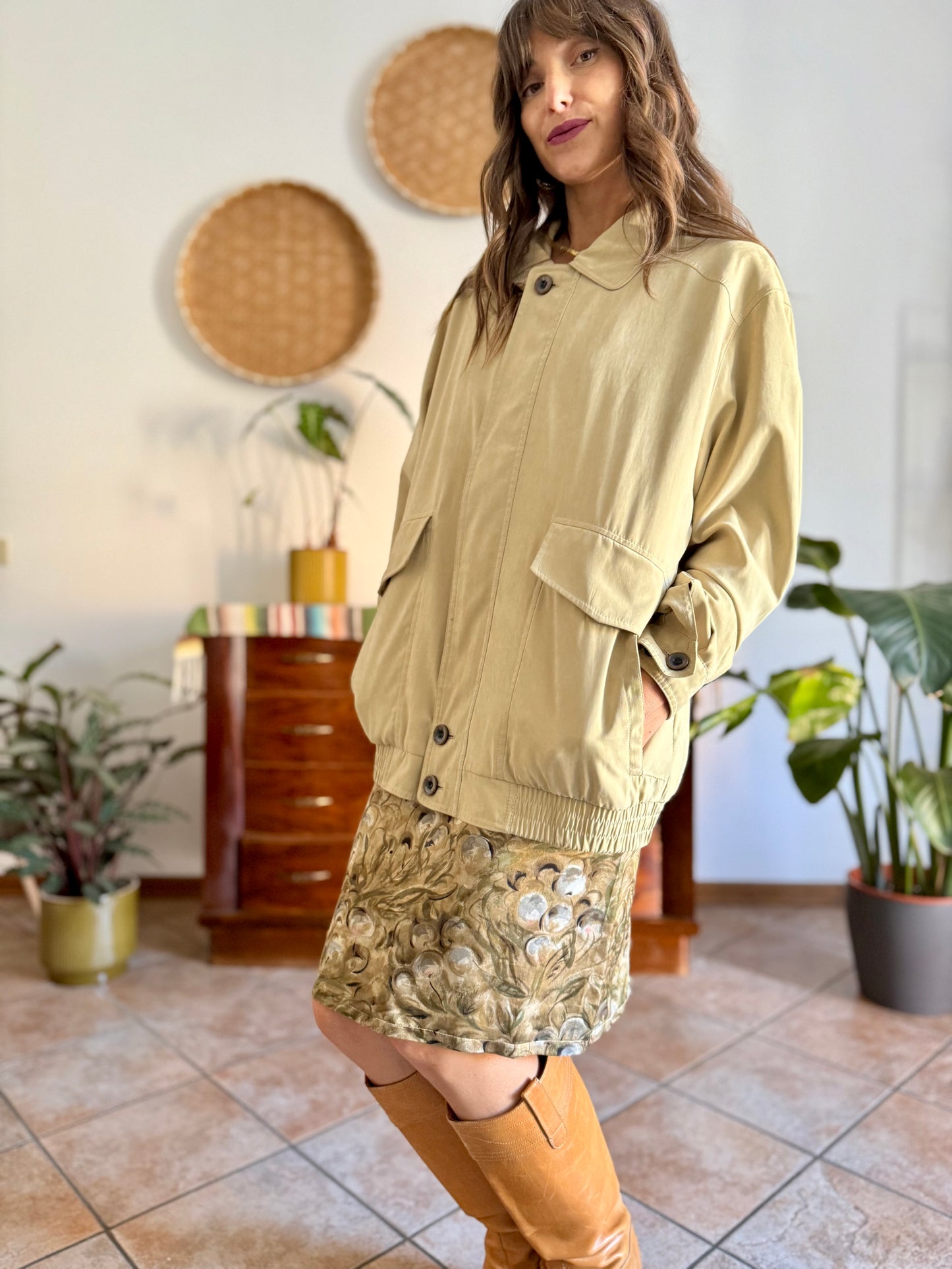 1990's vintage oversize khaki micro suede utility jacket