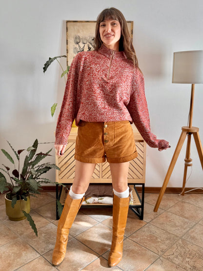 1990's vintage dark orange and grey knit half zip wool knit pullover