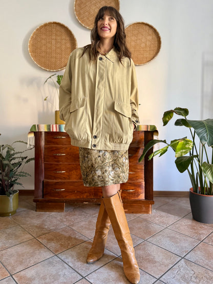 1990's vintage oversize khaki micro suede utility jacket