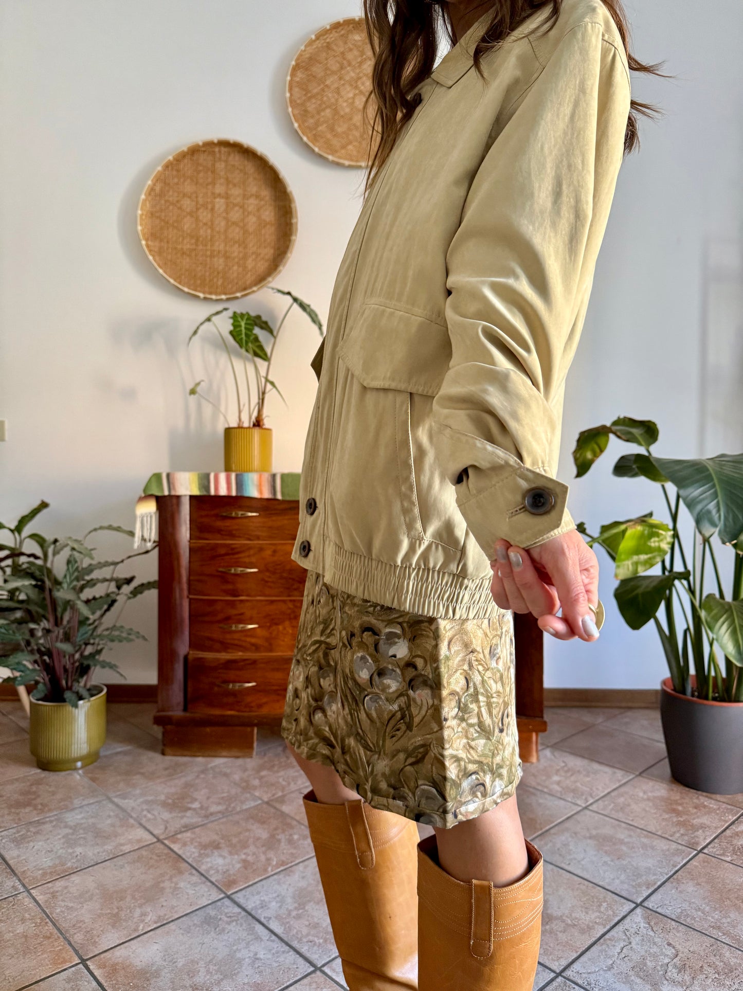 1990's vintage oversize khaki micro suede utility jacket